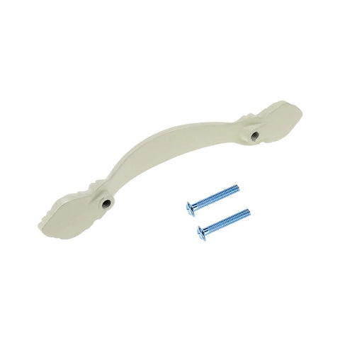 Zinc Alloy Cabinet Handles And Drawer Knobs Set 2.5 Inch Hole Centers White Finish with screws, shown in side view