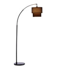 Gala Arc Floor Lamp In Black With Adjustable Arm, Double Kaleidoscope Fabric Shade, Three-Way Switch Lighting, Modern Living Room Accent