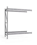 Built Tough 48X144X120 Inch Two Tier Galvanized Teardrop Pallet Rack Add On with 6.5 inch beams and open design.