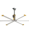 ShopFan 14 Ft HVLS Industrial Ceiling Fan For Commercial Spaces With Quiet Winglet Airfoils Inline Helical Gear Drive Yellow and Silver