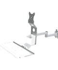 Slick Industrial Monitor And Keyboard Wall Mount Shelf Holds Monitor Arms Keypad And Mouse Clean Desk Setup With Rock Solid Heavy Duty Steel Brackets Built For Everyday Grind And Quick Install Today showing sturdy steel shelf with arm and container.