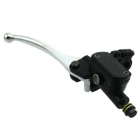 Black 8mm Banjo Front Right Hydraulic Brake Master Cylinder for Pit Dirt Bike and ATV Taotao DB14, shown angled view