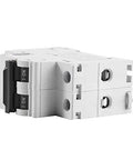 Side view of a Two Pole 250V DC Miniature Circuit Breaker for Solar PV and Grid Systems, DIN Rail Mount, 63A, white housing.