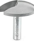 Dope Carbide Tipped Horizontal Crown Molding Router Bit Radius One And Three Quarters, Diameter Two And A Quarter, Cutting Height Five Eighths For Large Cove Moldings On A Table Mounted Router, Smooth Arc For Furniture And Trim shown from side angle