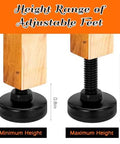 Beefy Heavy Duty Furniture Leveling Feet Set For Tables Cabinets Sofas And Dressers, adjustable feet height range illustration.