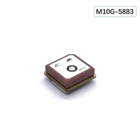 Close-up of M10G-5883 GPS Module With Compass QMC5883L for FPV Drones, Robotics and Boats, square module design on white background.