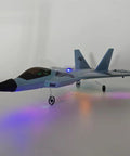 F22 Raptor RC Plane With LED Lights 4CH 3D 6G Gyro 2.4GHz Remote Control Fighter Jet on display with glowing LED lights
