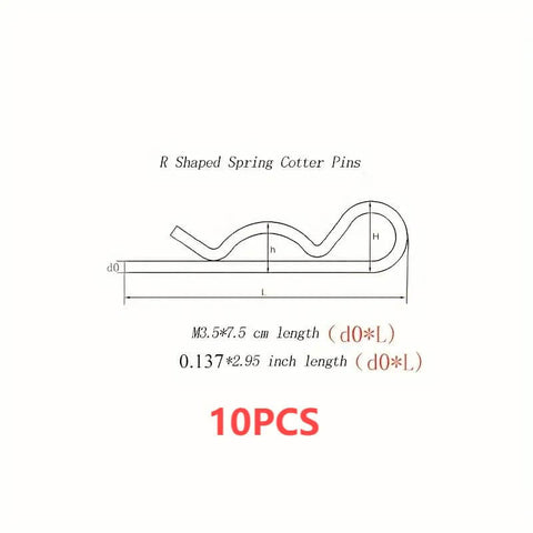 Diagram of 10 Pack Spring Hitch Cotter Hair Pins And White Zinc Plated Retaining Wire Clips For Trailers And Equipment, Size M3 5x75mm