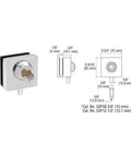 Heavy Duty Chrome Key Lock For Three Eighth Inch Glass Display Case Slips Right Onto Tempered Panels With Top Shelf Security And Quick Snap Fit For Retail Fixtures, close-up view with measurements.