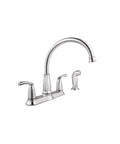 Two-Handle Chrome Kitchen Faucet With Side Spray Hose, Easy-Turn Levers For Precise Water Control, Sprayer Included, Durable Chrome Finish