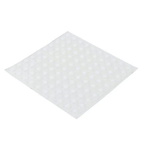 Sheet of Self Adhesive No Slip Transparent Rubber Buffer Pads for Tables, Chairs, Photo Frames and Furniture, clear design.