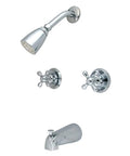 Twin Handle Tub And Shower Faucet With Decor Cross Handles Polished Chrome Finish 5 Inch Spout Reach Solid Brass Construction