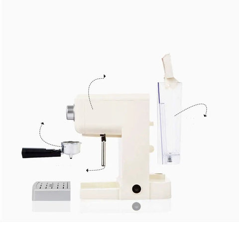 Side view of Semi Automatic Espresso Machine With Built In Milk Frother And Foam Maker For Your Home Coffee Game, beige, 1050W