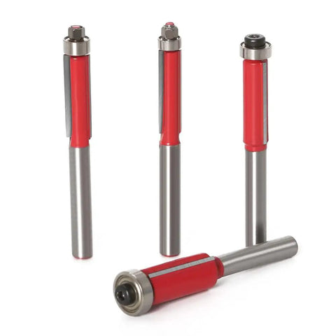 4 Piece Tungsten Carbide Flush Trim Router Bit Set With Top Bearing And Quarter Inch Shank For No Sweat Woodworking Trimming Tight Precision Edge Cutting Boss Grade Pro Shop Essential