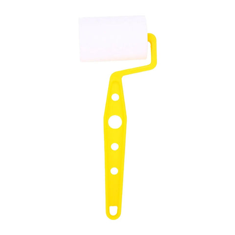 Complete Paint Brush And Roller Set For Furniture And Cabinet Painting featuring a mini foam roller with yellow handle.