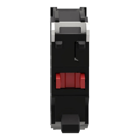 Front view of Harmony XB4 Single Contact Block for industrial machines and control panels, 1NC screw clamp terminal.
