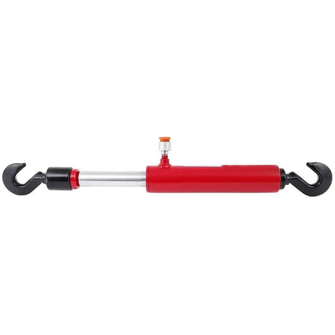 Sturdy 26 Inch Long 10 Ton Hydraulic Pull Back Ram Jack For Porta Power Frame Machine Repair, red with rotating hook.