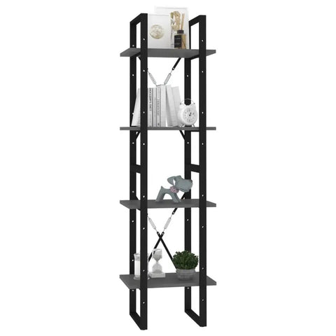 Four Tier Gray Bookcase Made From Engineered Wood Built To Last Heavy Duty Shelving Unit With Four Large Shelves Industrial Style