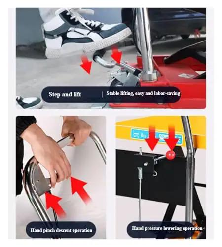Rock Solid Portable Hydraulic Scissor Lift Table With Smooth Roll Design Hitting 66 Inches features step lift and hand pressure operations.