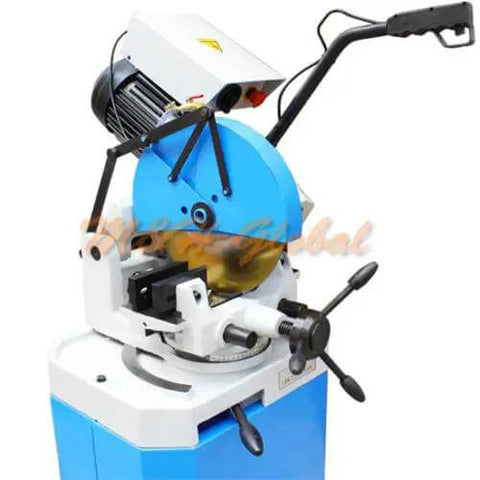 14 Inch Cold Cut Circular Saw With Heavy Duty Stand, Swivel Base Pro Grade Rig For Precision Metal Cutting, 220V 3 Phase, Dual Speed 18 Or 36 RPM, Cuts Steel Like Butter, Shop Ready, Built To Perform, Job Site Essential - close-up view of the saw with motor and blade.