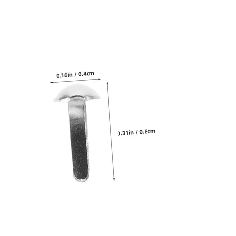 Close-up of a silver iron brad showing dimensions, part of a 100 Pcs Iron Brads For DIY Crafting And Puppet Making Kit Durable Metal Fasteners