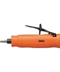 High Output Pneumatic Inline Die Grinder With 30 Thousand Rpm 1 Quarter Inch Collet, orange body, air-powered, straight shaft design.
