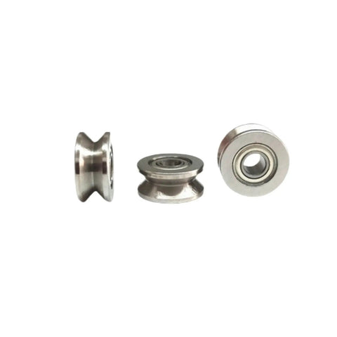 10 Pcs Slick V Groove Wire Guide Track Miniature Bearings Featuring Quiet Roll Motion And Pro Grade Durability Smooth Operator Over Line Pulley For Weekend Garage Tinkering, three metal bearings in various angles.