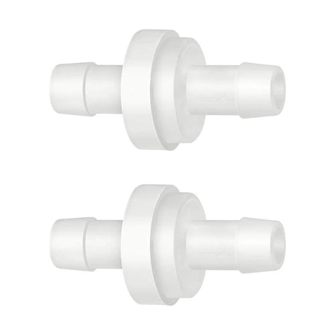 Inline check valves, white plastic, 1/4 in hose ID, pack of 2