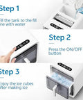 Compact Nugget Ice Maker Countertop Ice Machine With Self Cleaning Build And Smooth Pull Out Tray Yields Twelve Cubes Per Ten Minutes Rapid Chill Technology setup steps