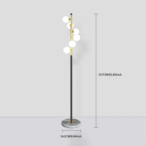 White Glass Shade Marble Base Floor Lamp With Six LED Bulbs Included Modern Mid Century Style Tall 62 Inch Standing Lamp