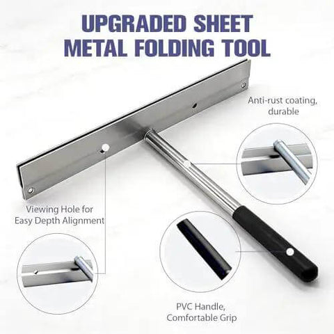 Pro Grade 15.25 Inch Sheet Metal Bender Folding Tool With 1 Inch Hem Depth, showing anti-rust coating and PVC grip
