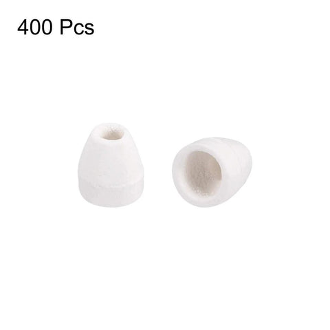 Front view: two white ceramic insulator beads, tapered hollow tubes, 2mm diameter