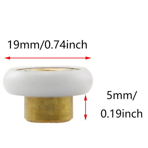 Side view of 8 Pieces 20mm Glass Sliding Shower Door Rollers Replacement Parts With One Screw Nylon Wheel Copper Core Axle