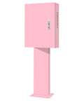 Heavy Duty Electric Vehicle Charger Protective Cover With Tough As Nails Cable Storage Box And Wall Mount Bracket For Home Charging Stations Galvanized Steel Outdoor Shield in pink color on a vertical stand.