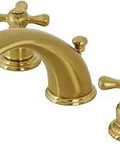 Victorian Widespread Bathroom Faucet Brushed Brass Solid Brass Construction Deck Mounted 8 To 16 Inch Spread One Point Two GPM Old School Vibe Bath Fixture