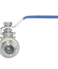 1/2 inch stainless ball valve with blue handle, durable for water, oil, and gas applications, full port design for maximum flow.
