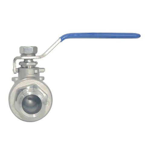 1/2 inch stainless ball valve with blue handle, durable for water, oil, and gas applications, full port design for maximum flow.