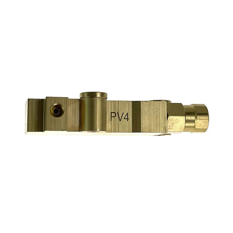 PowerWorks PV4 brake proportioning valve, brass, side view for disc/disc brake system