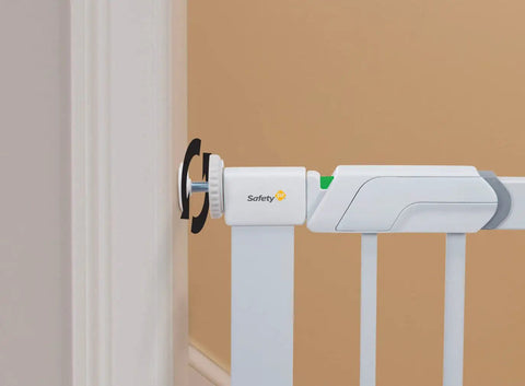 Flat Step Pressure Mounted Baby Gate For Doorways With Door, Easy No Drill Install, Pet Friendly Design For Hallways And Stairs, White, Keeps Kids And Pets Safe, Adjustable Fit From 28¾ To 31½ Inches Wide, Durable And Convenient