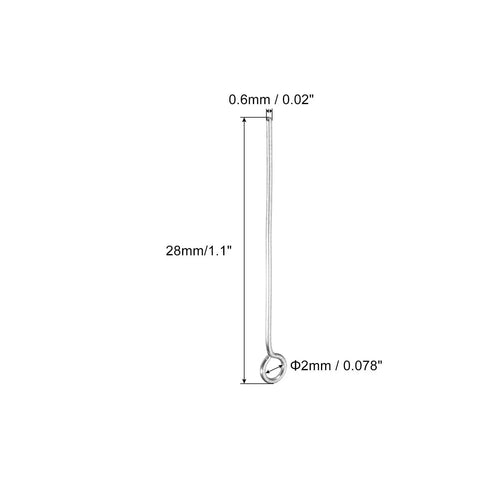 Stainless Steel Eye Pins 0.6mm 28mm Flat Head Pins For Jewelry Making Earrings Necklaces And Bead Craft 300 Pcs Jewelry Findings Beadwork Essentials For DIY Jewelry Projects Silver dimensions shown