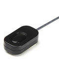 Plug And Play Dual Port DisplayPort KVM Switch With Integrated Cables And Reliable USB Console in black compact design.