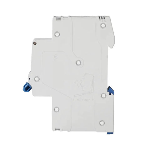 Heavy Duty 40 Amp Curve B Rcbo Circuit Breaker Featuring Single Pole Plus Neutral Ac Leakage Protection For No Fuss Din Rail Snap In Install Dual Short Circuit Overload Guard side view showing installation features.