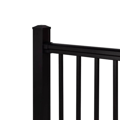 Top Notch Level Deck Railing Kit Designed For 12 To 16 Foot Spans At A Clean Forty Two Inch Rise showing a matte black post with square balusters.