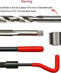 14 Piece M14 X 1.5 Thread Repair Kit With High Speed Steel Inserts And Red Handle, tools and components laid out
