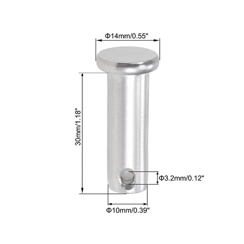 Single Hole Clevis Pins 10mm by 30mm Flat Head 304 Stainless Steel Link Hinge Pin Set of 5 Heavy Duty Durable Fasteners for Tools Machinery and DIY Projects, 3.2mm hole