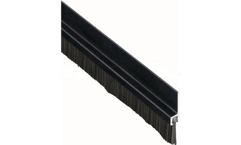 Pemko 085576 brush seal for meeting stile, side view, dark bronze with black brush insert, 1 in wide x 84 in long