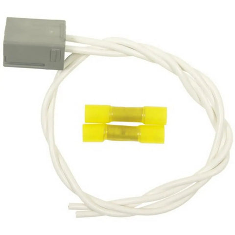 HVAC Blower Motor Resistor Connector Pigtail Wire Plug Harness for GM Cars Trucks with white wires and yellow connectors.