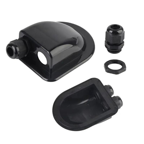 Heavy Duty 2 Pack Dual Hole Solar Cable Gland Junction Box Built From Rock Solid Abs With Badass Weatherproof Seal For Road Ready Rv Boat Marine And Automotive Solar Panel Brackets In Black, showing components.