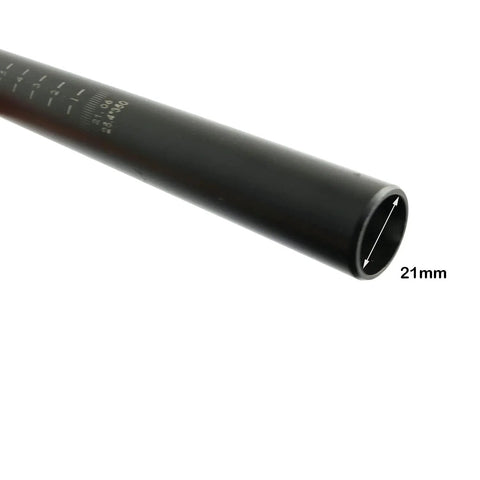 Close-up of black Aluminum 25.4mm Diameter 350mm Length Bike Seat Post showing end view and measurements