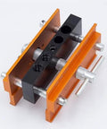 Adjustable Doweling Jig Kit For Straight Holes With Six Drill Guide Bushings Pro Grade Biscuit Joiner Set in orange and black